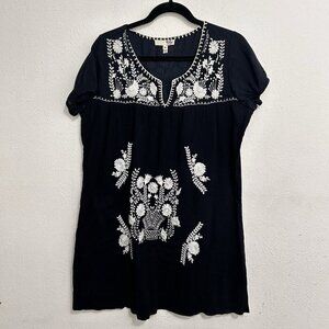 Joie Blue Embroidered Traditional Mexican Bohemian Floral Gauze Dress Size M